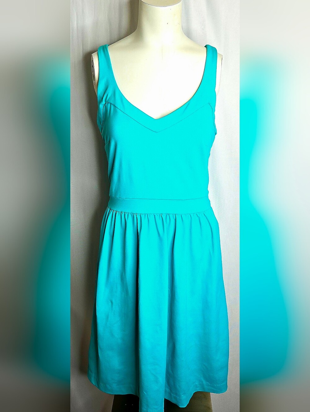 Cynthia Rowley Tiffany Blue V Neck Fit Flare Dress Pockets Exposed Zip Size M